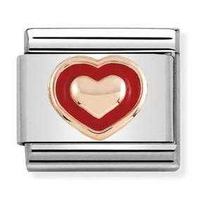 430203/01 Classic RELIEF,S/steel,enamel,Bonded Rose Gold ,Heart with Red Border, - SayItWithDiamonds.com