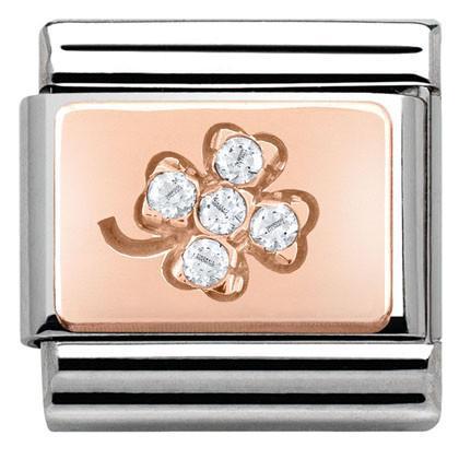 Classic Rose Gold CZ Four Leaf Clover Link