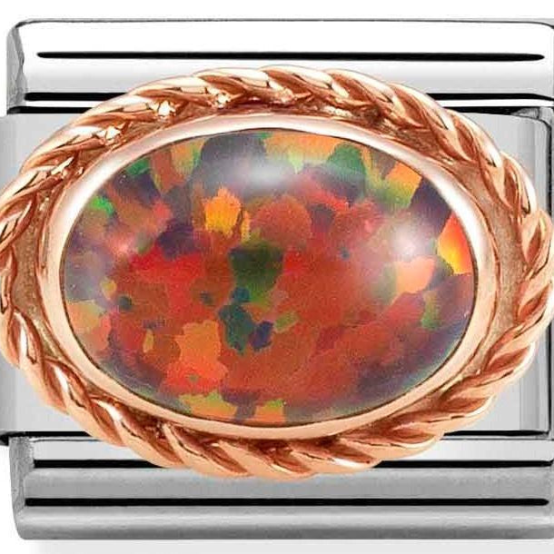 430507/08 Classic RICH SETTING STONE,S/steel,9k Rosegold RED OPAL - SayItWithDiamonds.com