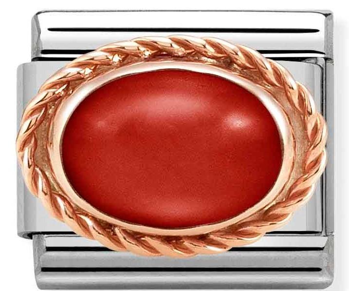 430507/11 Classic RICH SETTING STONE,S/steel,9K Rosegold RED CORAL