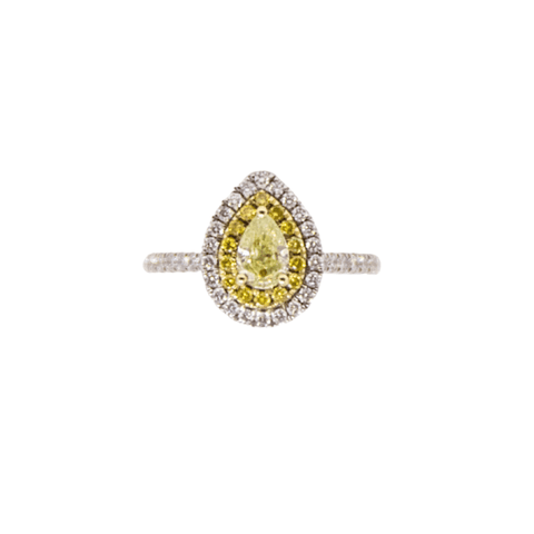 .50ct Pear Shaped Yellow Diamond Double Halo Ring