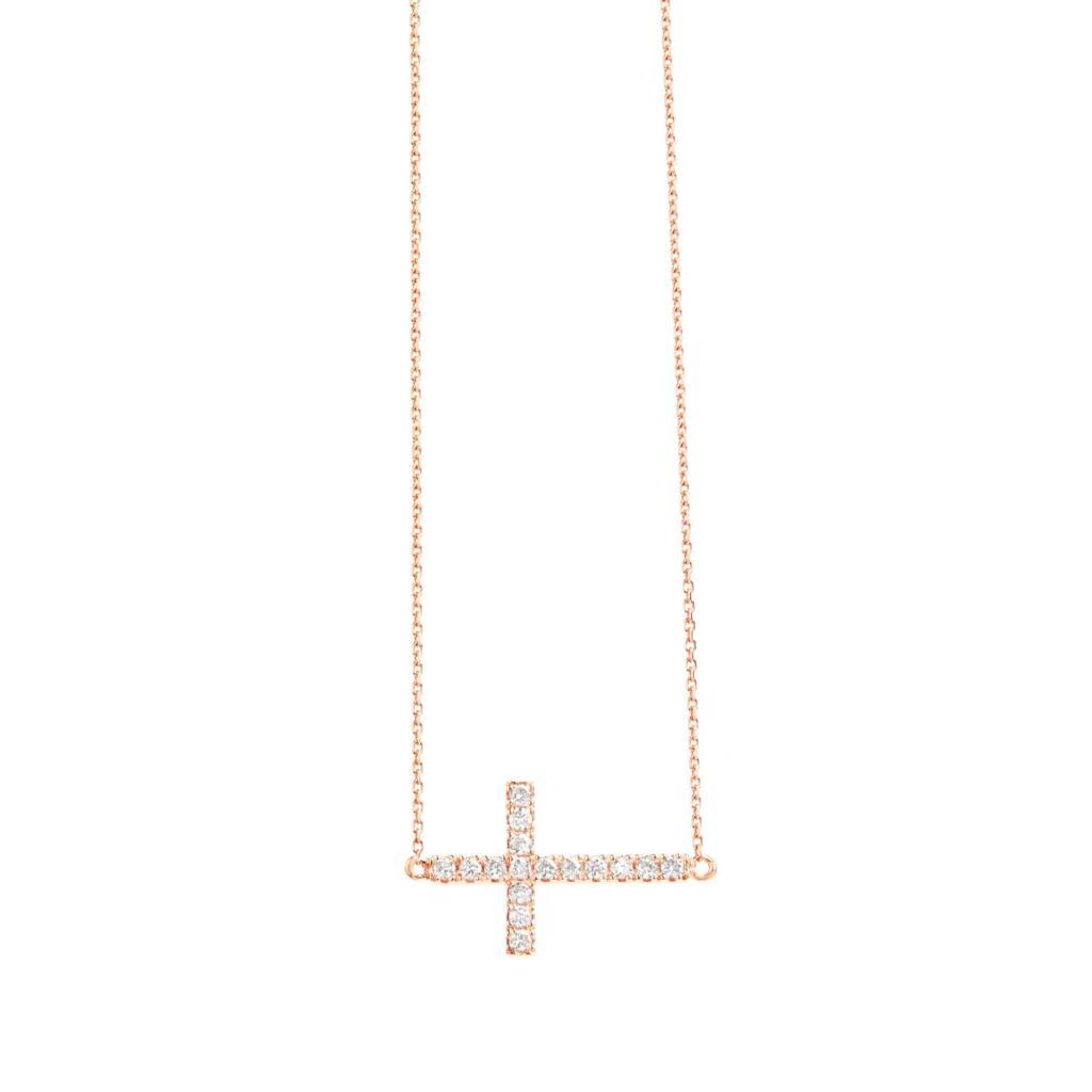 9ct Gold Dainty Side Cross Necklace 0.25ct