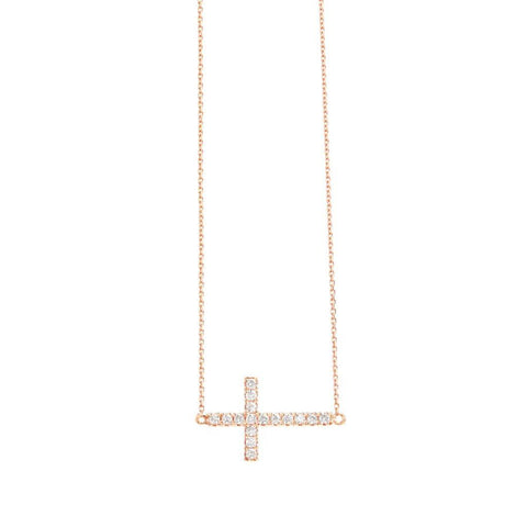 9ct Gold Dainty Side Cross Necklace 0.25ct