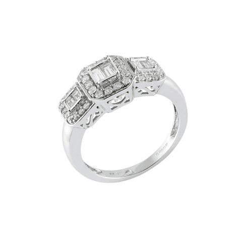 9ct White Gold Triple Square