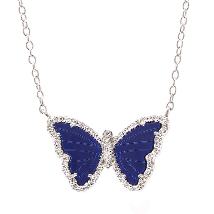 BLUE LAPIS BUTTERFLY NECKLACE WITH CRYSTALS