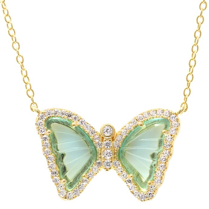 MINI BUTTERFLY NECKLACE IN AQUA GREEN