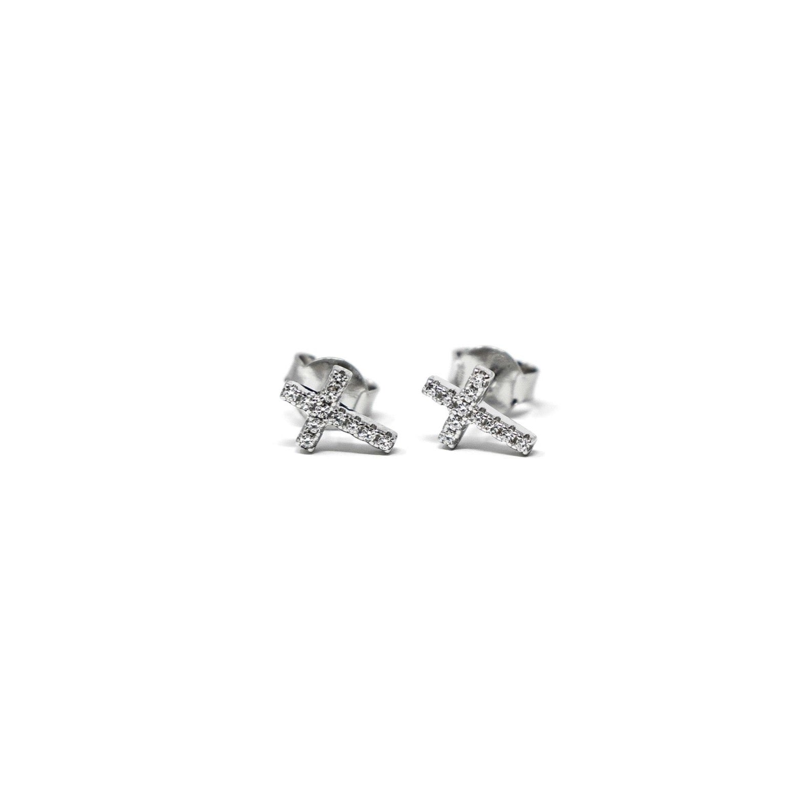 Rockabye Baby Cross Earrings with CZ Stones - Sterling Silver