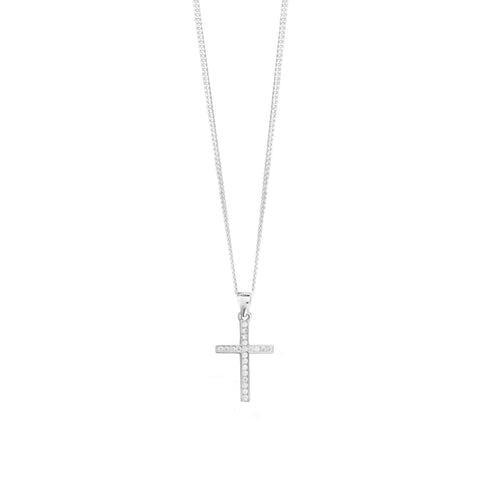 Rockabye Baby Cross Necklace - Sterling Silver with CZ Stones