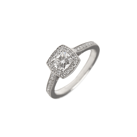 Round Single Stone Halo Diamond Ring - 9ct Gold