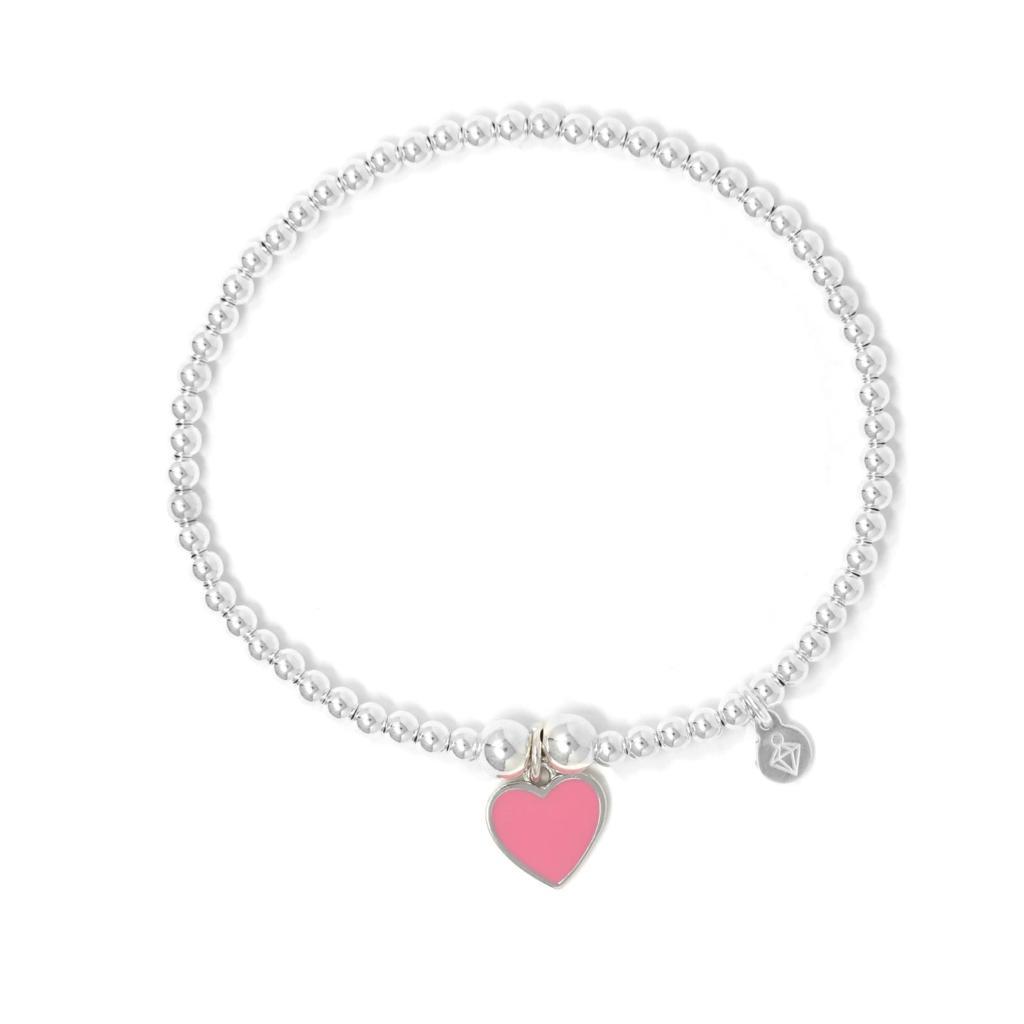 Sterling Silver - Pink Heart Charm Bracelet
